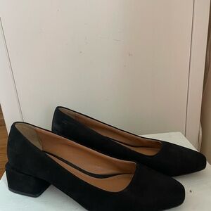 Chelsea & Violet Classic Black Low Block Heel Pumps for Women